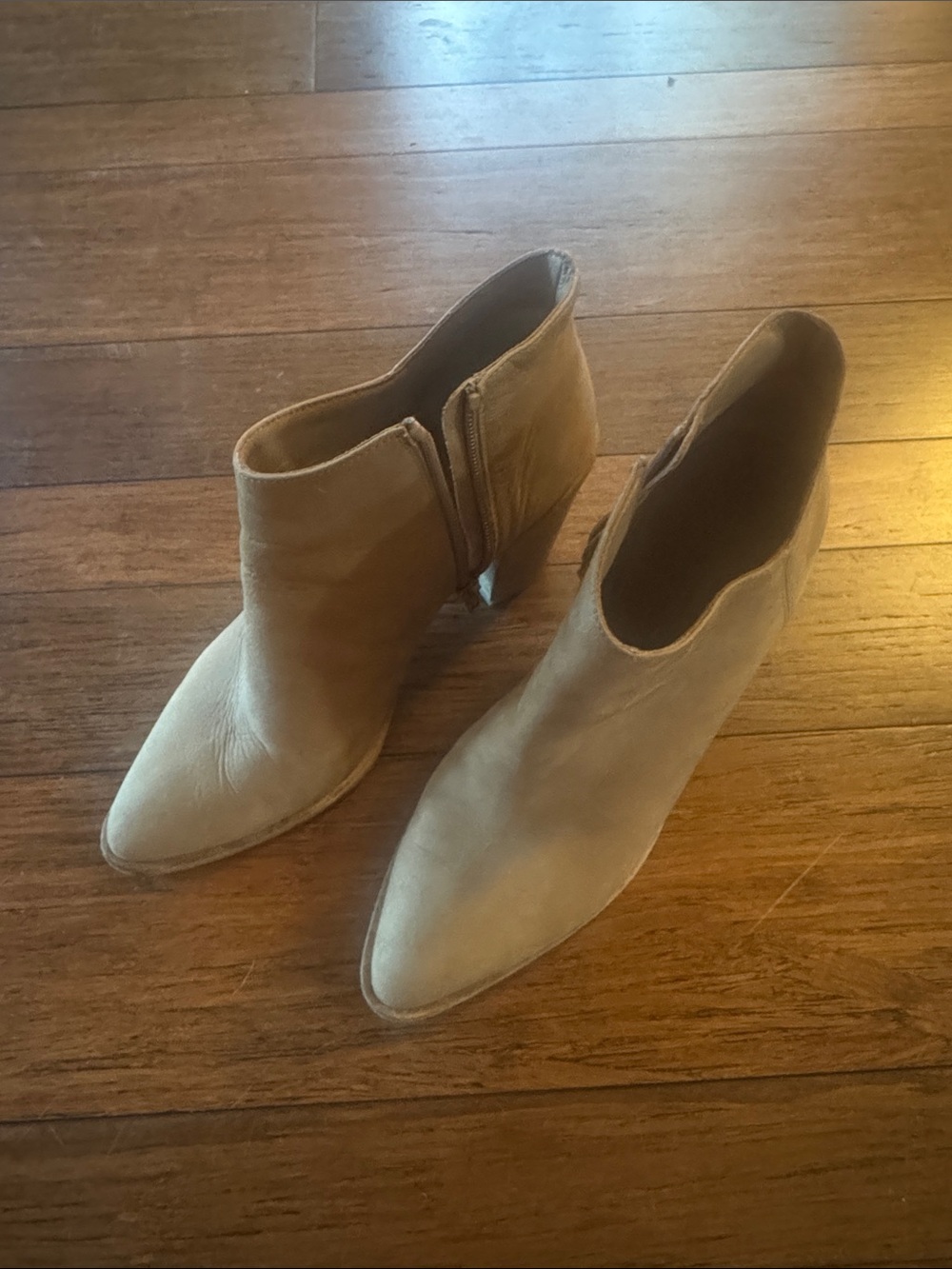 Vince Tan Suede Pointed-Toe Ankle Booties